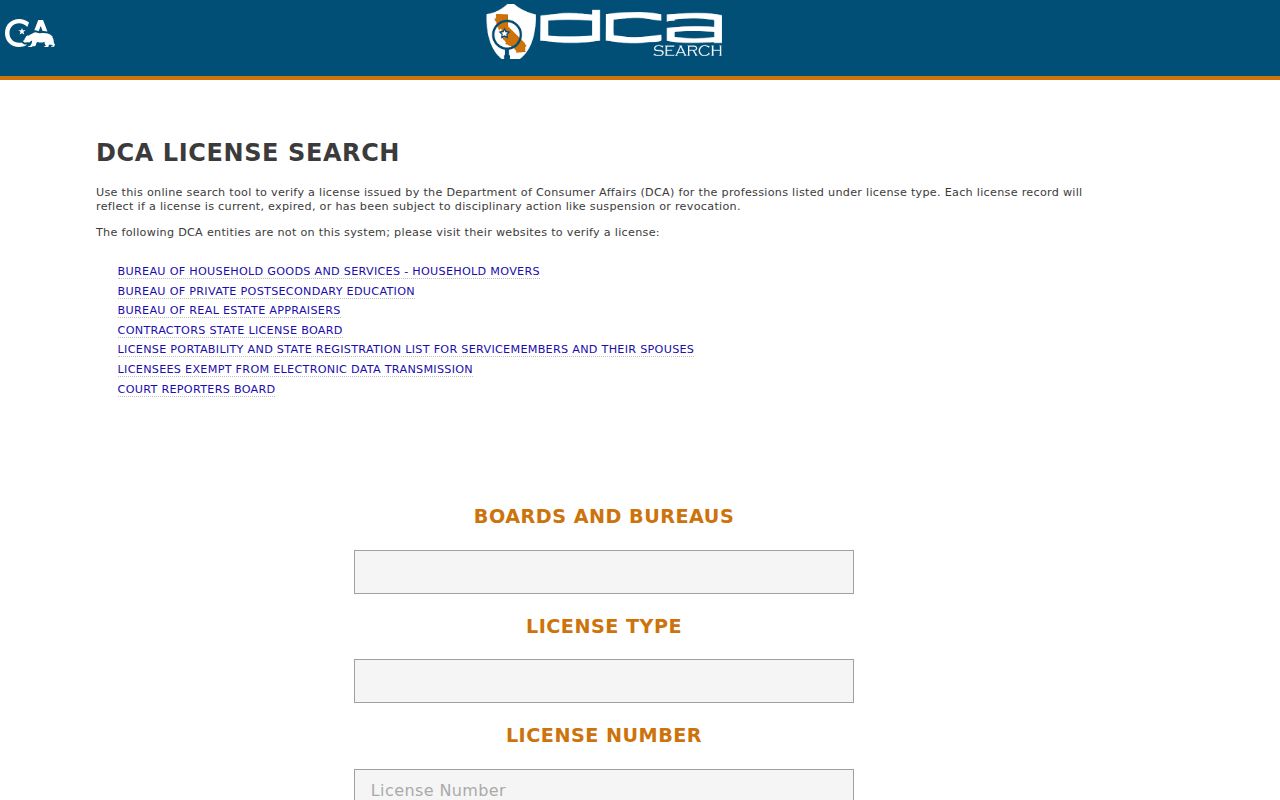 Irvine residents directory view of California professional license search