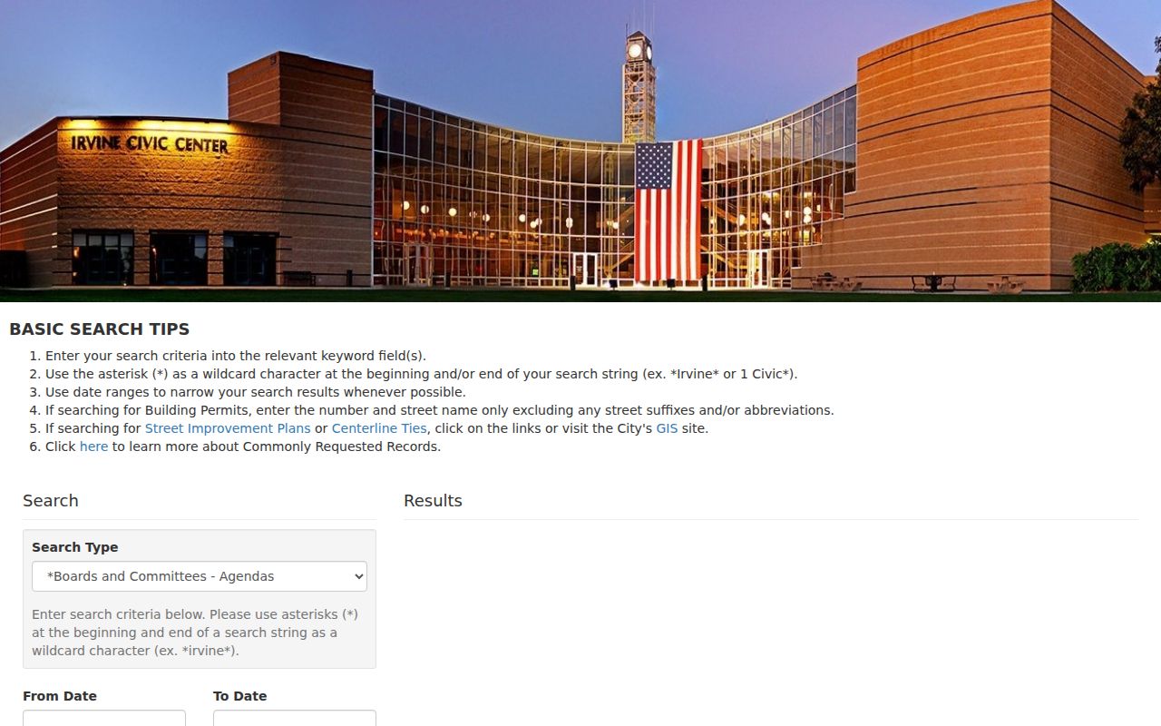 Irvine residents directory view of the city public records search
