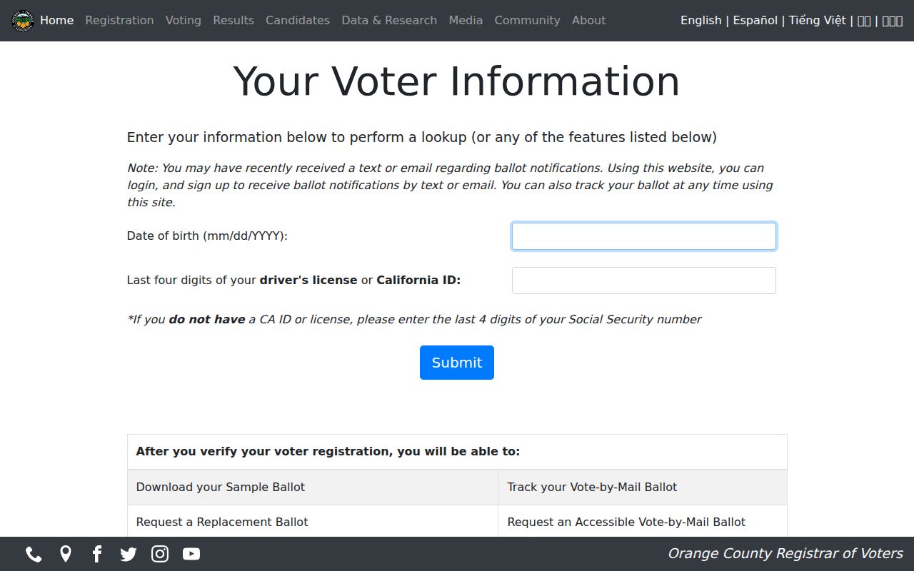 Irvine residents directory view of the Orange County voter information lookup