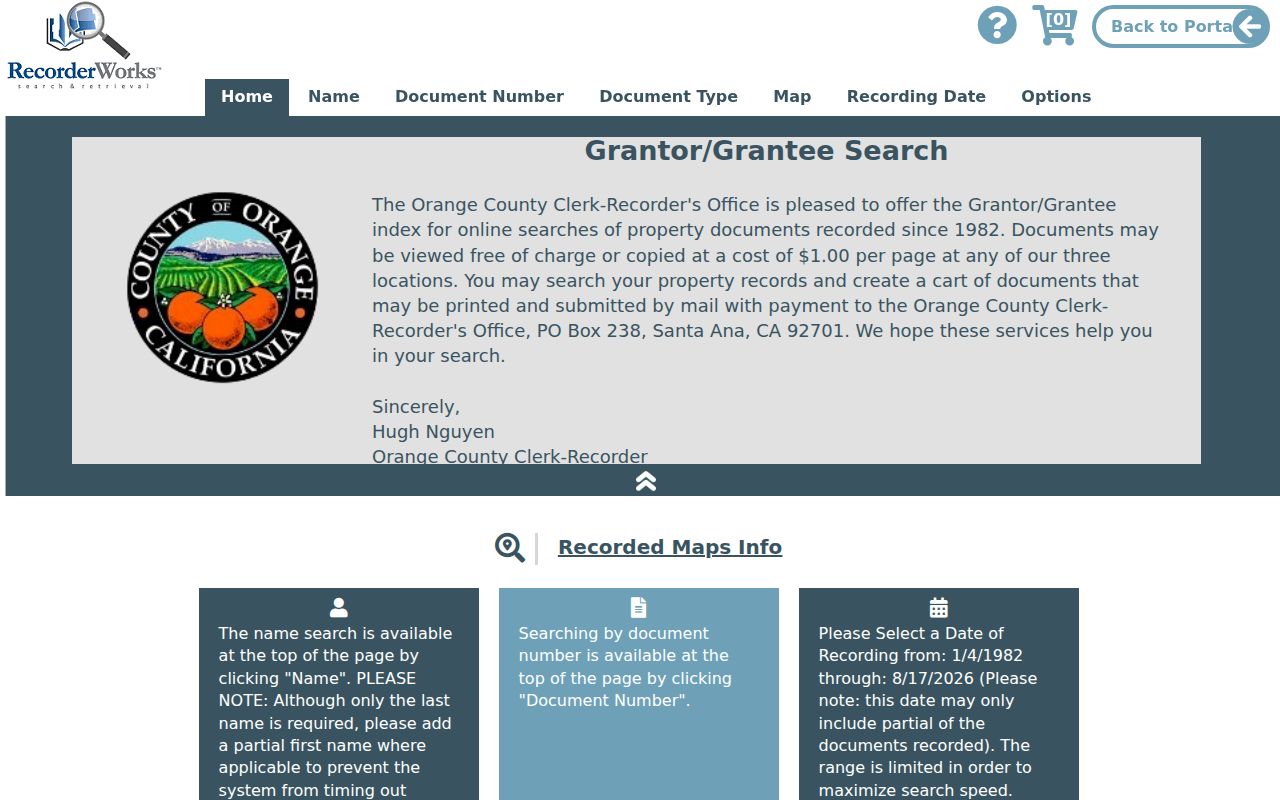 Irvine residents directory view of the Orange County grantor-grantee index