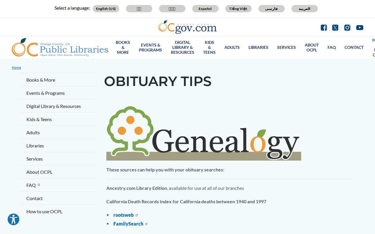 Irvine previous residents view of Orange County obituary research tips