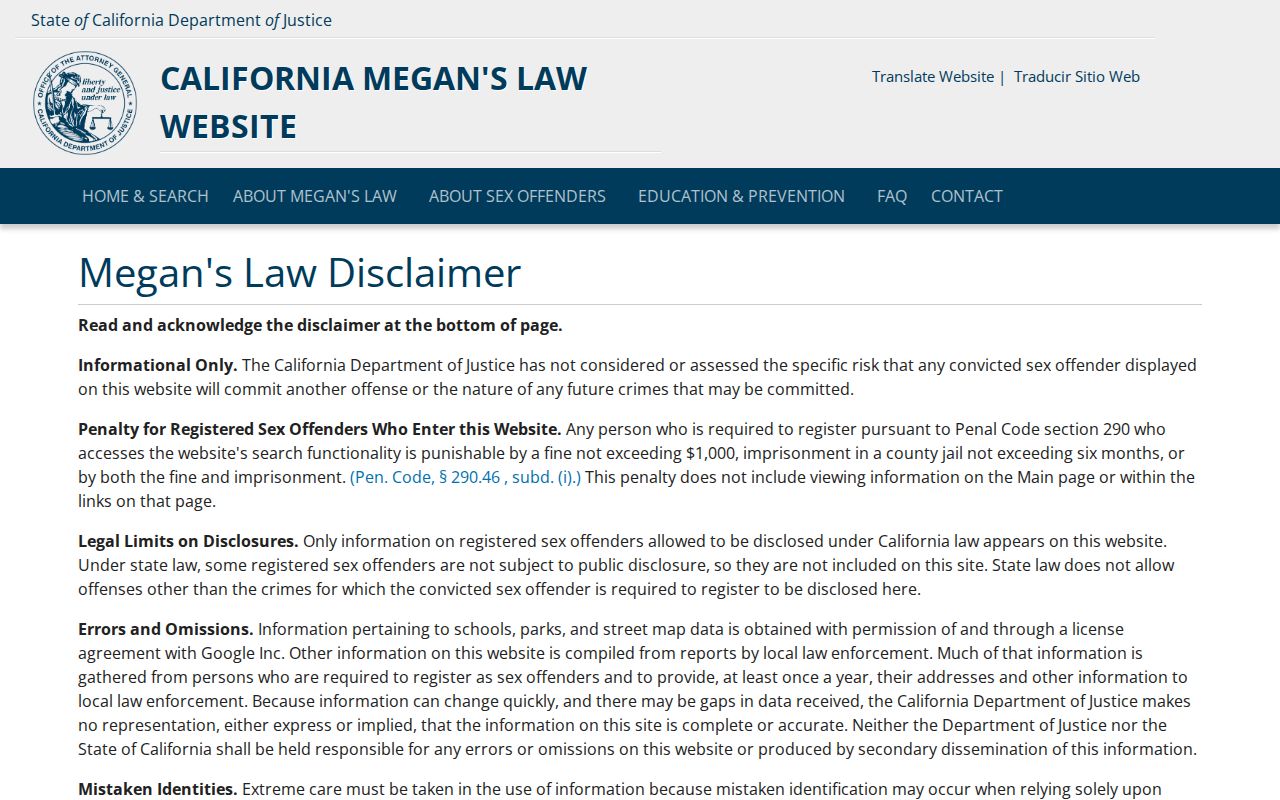 Irvine resident lookup view of the California Megan's Law registry