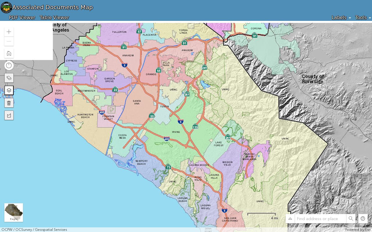 Irvine street directory view of the Orange County associated documents map