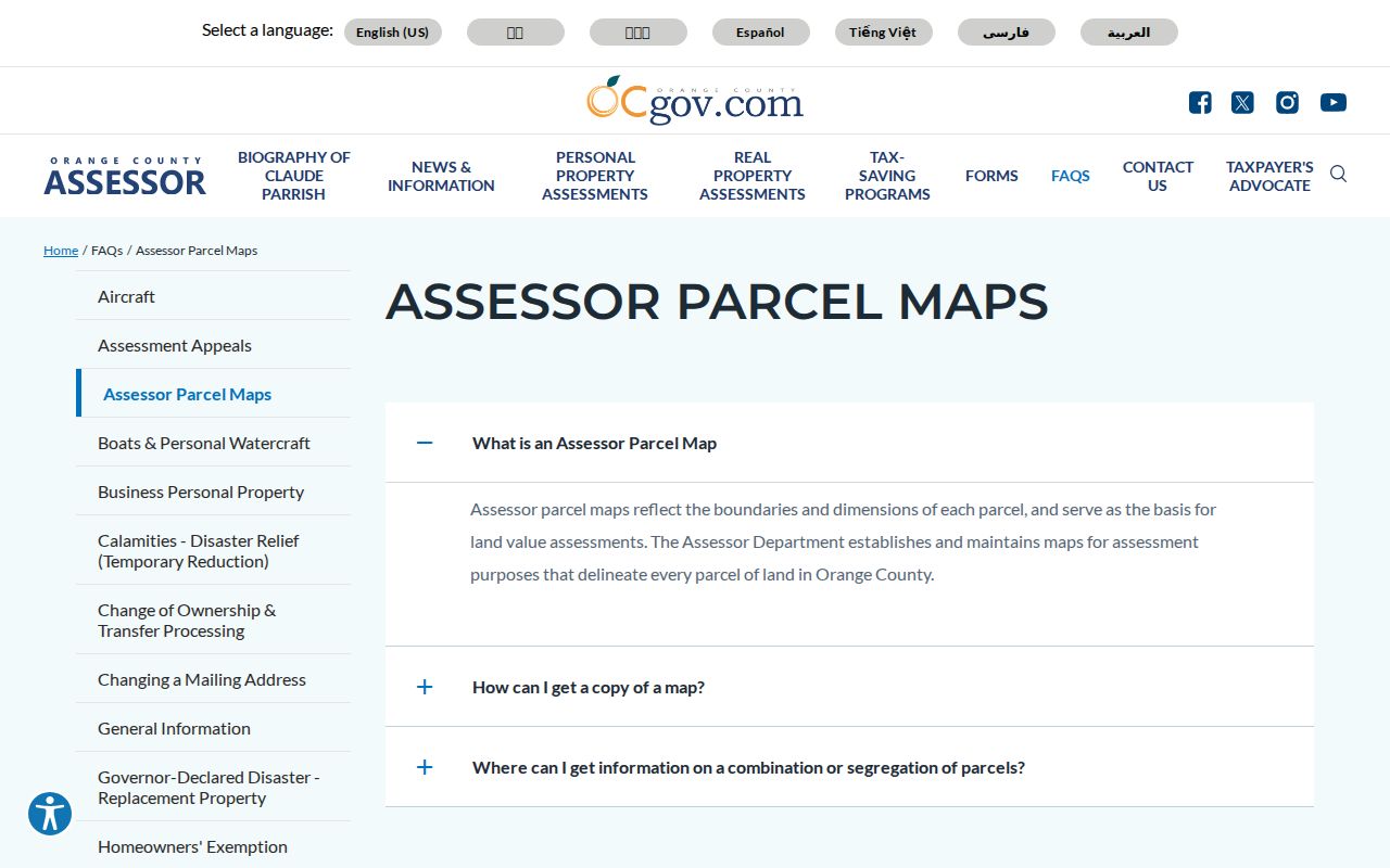 Irvine street directory view of Orange County assessor parcel map guidance