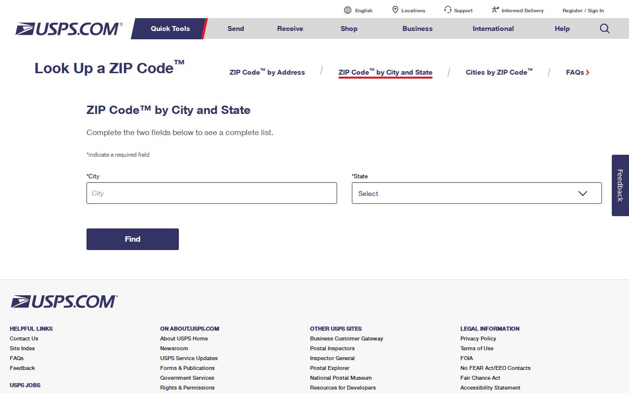 Irvine ZIP code directory view of the USPS ZIP lookup